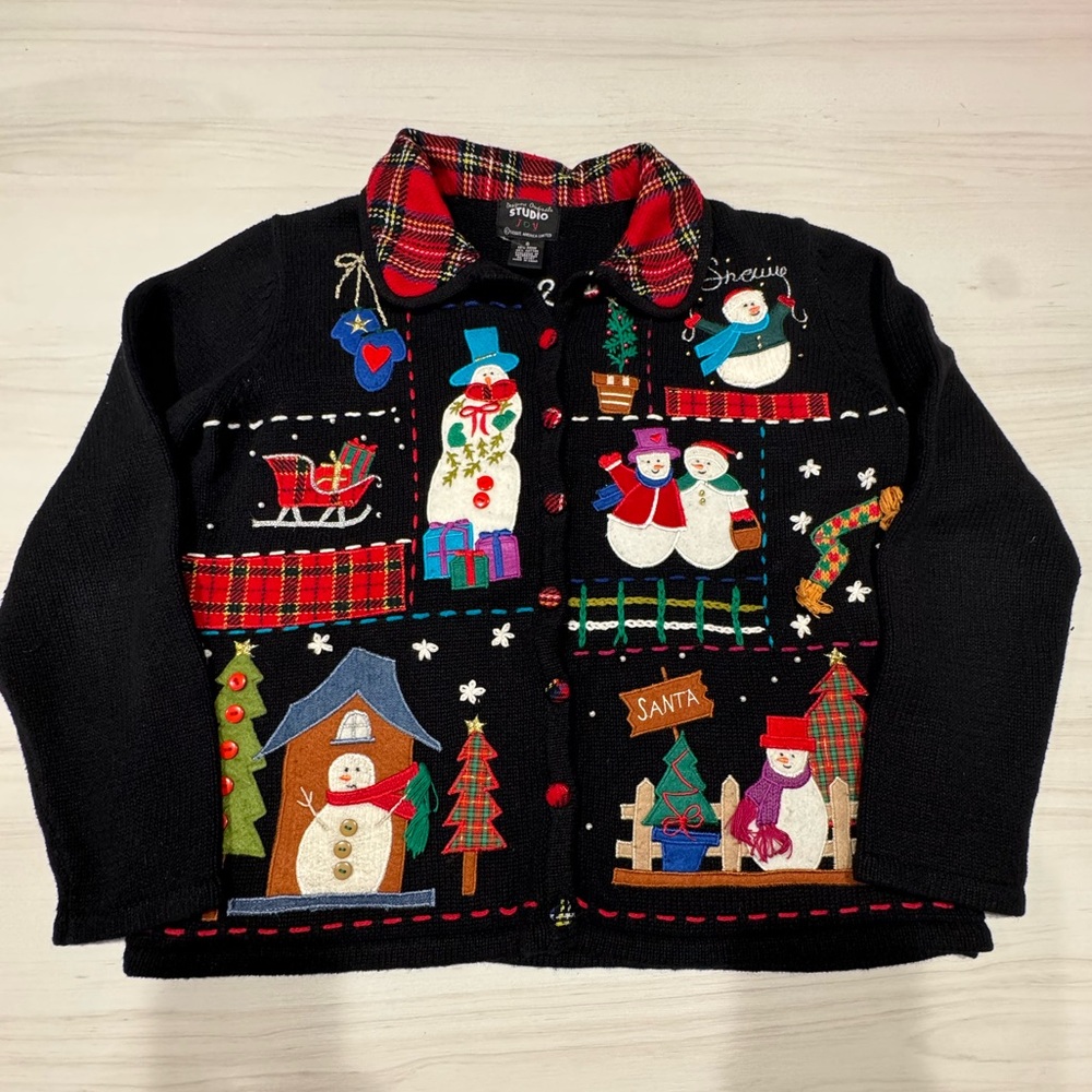 Vintage VTG Christmas Cardigan Ugly Snowman Sweater Women's Size
Small